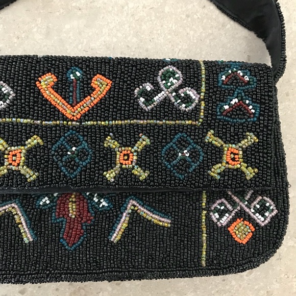 PRICE IS FIRM Black & Multi Color Hand Beaded Small Purse Unique - Picture 2 of 8